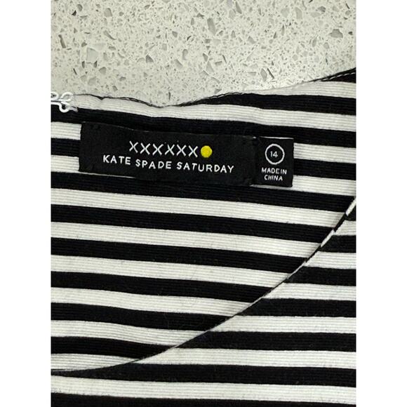 Kate Spade Saturday Womens White Black Striped Pleated Fit & Flare Dress Size 14 - Picture 6 of 10